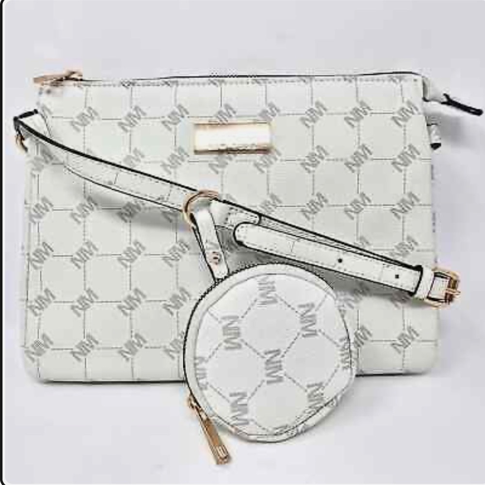 Nicole Miller Purse w/Pouch Logo Crème Gold Rose Hardware Shoulder Crossbody NWT